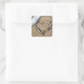 Sandy Beach Personalisiert Names Heart Rettete uns Quadratischer Aufkleber (Tasche)
