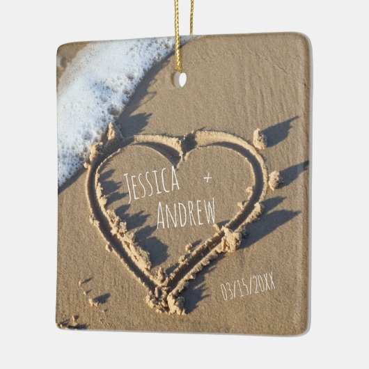 Sandy Beach Personalisiert Names Herz in Sand Keramikornament (Links)