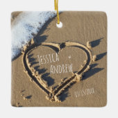 Sandy Beach Personalisiert Names Herz in Sand Keramikornament (Vorderseite)
