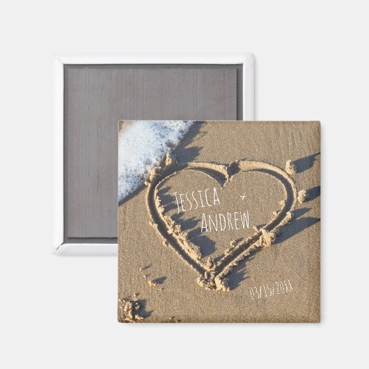 Sandy Beach Personalisiert Names Herz Save the Dat Magnet (Vorderseite/Rückseite)