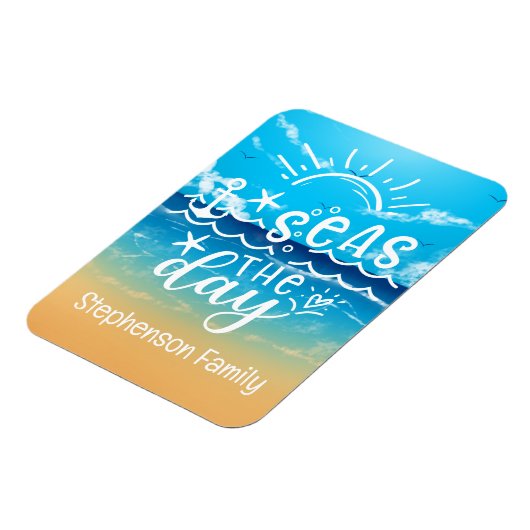 Sandy Beach Personalisiert Seas the Day Cruise Magnet (Linke Seite)