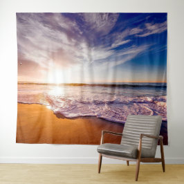 Sandy Beach Shore Ocean Waves Tapestry Wandteppich