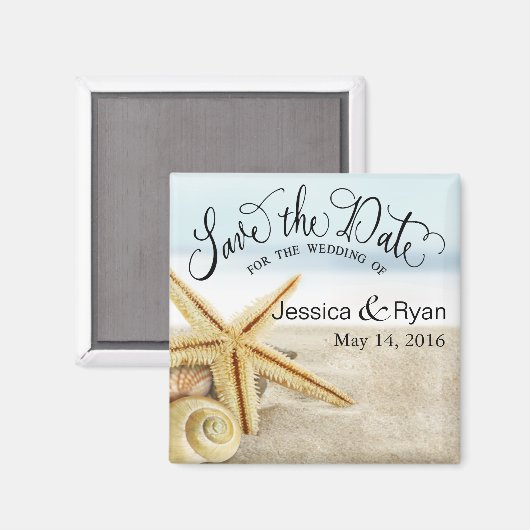 Sandy Beach Starfish Save the Date Magnet (Vorderseite/Rückseite)