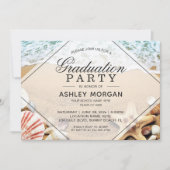 Sandy Beach Starfish Seashell Graduation Party Einladung (Vorderseite)