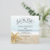 Sandy Beach Starfish Seashells Save the Date (Stehend Vorderseite)