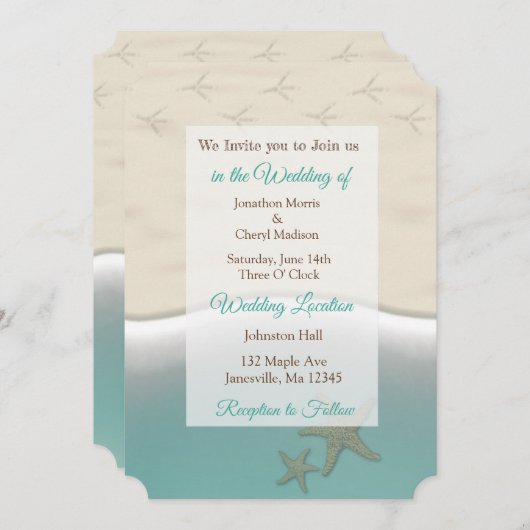 Sandy Beach Themed Foto Wedites Einladung (Vorne/Hinten)