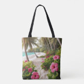Sandy Beach Tropical Hot Pink Hibiskus Blume Tasche (Rückseite)