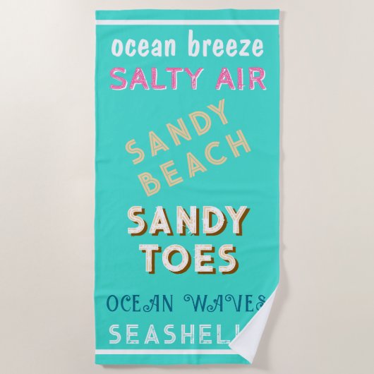 Sandy Beach Turquoise Ocean Typografie Strandtuch (Vorderseite)