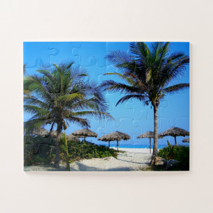 Sandy Beach With Palm Trees and An Ocean View Puzzle
