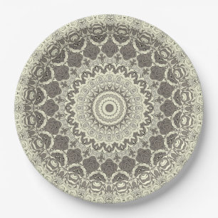 Sandy Beige Boho Beach Mandala Pattern Pappteller