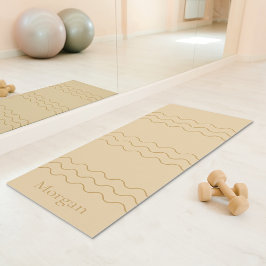 Sandy Beige Modern Wavy Lines With Custom Name Yogamatte