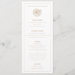 Sandy Beige Sea Muschel Hochzeitmenü Menükarte