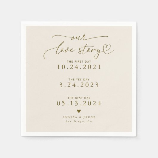 Sandy Beige Unsere Liebe Story Elegante Script Wed Serviette (Vorderseite)