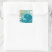Sandy Brown Ocean Aquamarin Fluid Art Quadratischer Aufkleber (Tasche)