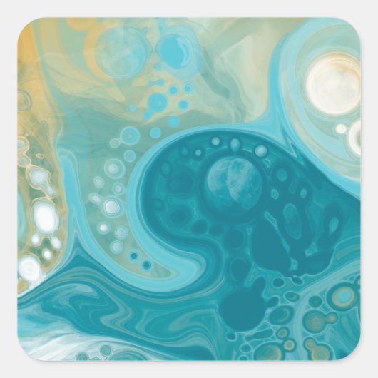 Sandy Brown Ocean Aquamarin Fluid Art Quadratischer Aufkleber (Vorderseite)