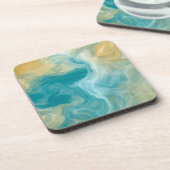 Sandy Brown Ocean Blue Fluid Art Getränkeuntersetzer (Linke Seite)