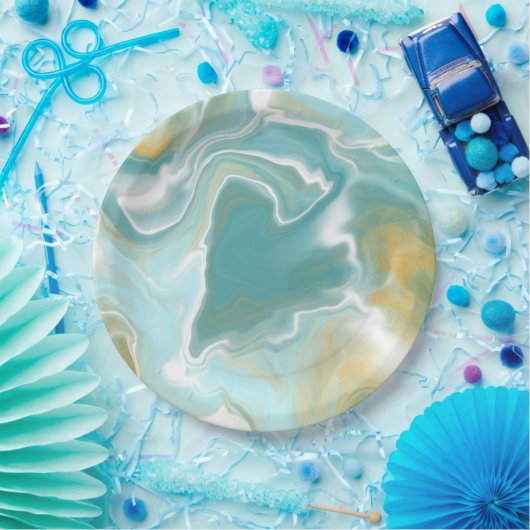 Sandy Brown Ocean Blue Marble Fluid Art Pappteller (Party)