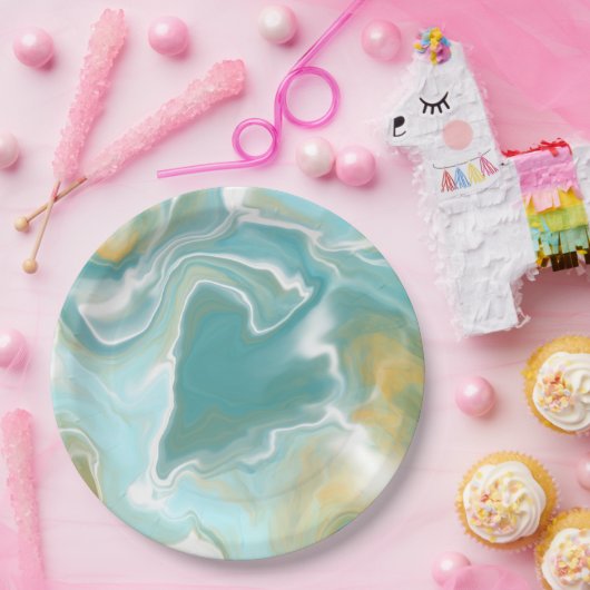 Sandy Brown Ocean Blue Marble Fluid Art Pappteller (Party)