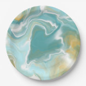 Sandy Brown Ocean Blue Marble Fluid Art Pappteller (Vorderseite)
