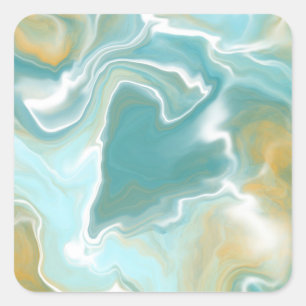 Sandy Brown Ocean Blue Marble Fluid Art Quadratischer Aufkleber