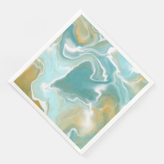 Sandy Brown Ocean Blue Marble Fluid Art Serviette (Ecke)