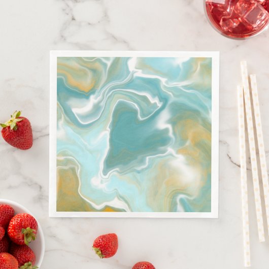 Sandy Brown Ocean Blue Marble Fluid Art Serviette (Beispiel)