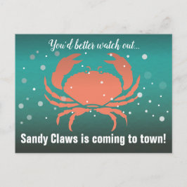 Sandy Claws Christmas Crab Turquoise Feiertagspostkarte