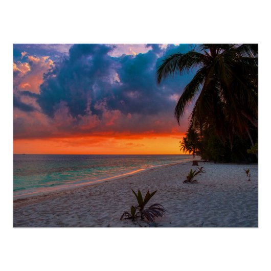 Sandy Hawaiian Island Sunset Palm Beach Paradise Poster (Vorderseite)