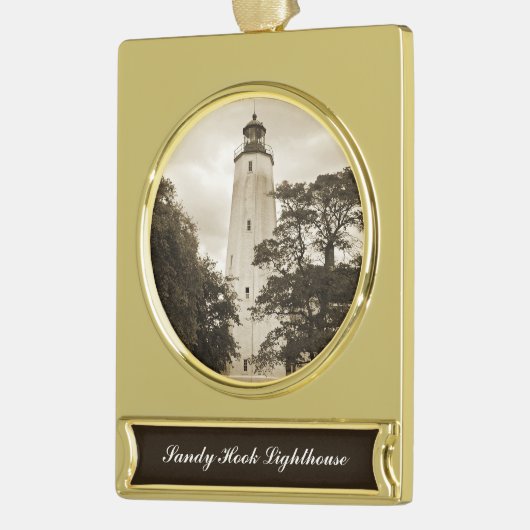 Sandy Hook Lighthouse Banner-Ornament Gold (Links)