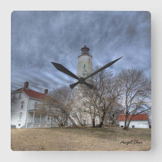 Sandy Hook Lighthouse Clock 2 Quadratische Wanduhr (Vorderseite)