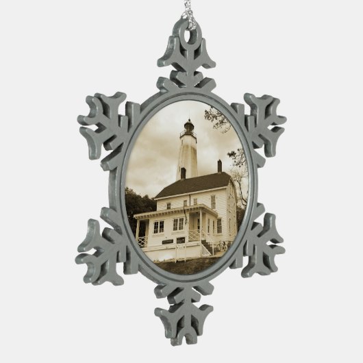 Sandy Hook Lighthouse Schneeflocken Zinn-Ornament (Links)