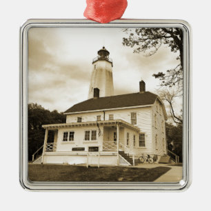 Sandy Hook Lighthouse Silbernes Ornament