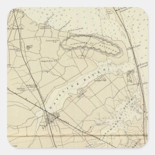 Sandy Hook to Shark River Coast Chart Map Quadratischer Aufkleber (Vorderseite)