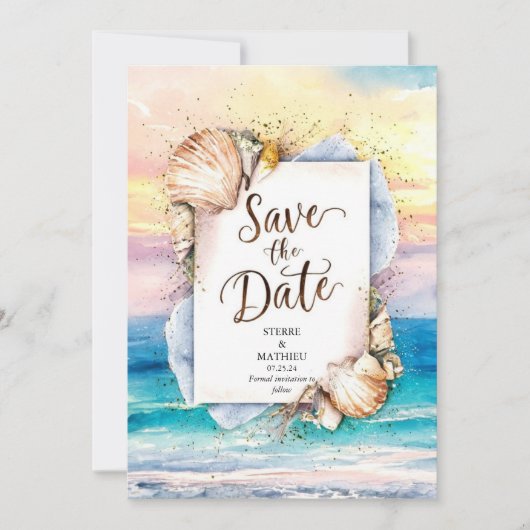 Sandy Painted Romantic Beach Wedding Save The Date (Vorderseite)