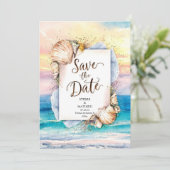 Sandy Painted Romantic Beach Wedding Save The Date (Stehend Vorderseite)