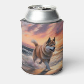 Sandy Paws Akita Dog auf Beach Sunset Dosenkühler (Kanne Rückseite)