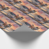 Sandy Paws Akita Dog auf Beach Sunset Geschenkpapier (Ecke)