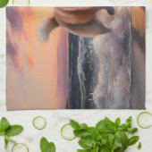 Sandy Paws Akita Dog auf Beach Sunset Geschirrtuch (Gefaltet)