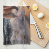 Sandy Paws Akita Dog auf Beach Sunset Geschirrtuch (Viertel Falte)