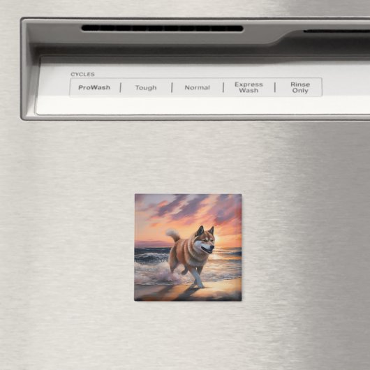 Sandy Paws Akita Dog auf Beach Sunset Magnet (In Situ (Geschirrspüler))