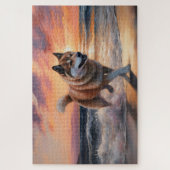 Sandy Paws Akita Dog auf Beach Sunset Puzzle (Vertikal)