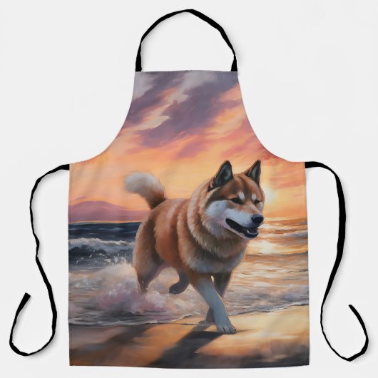 Sandy Paws Akita Dog auf Beach Sunset Schürze (Vorderseite)
