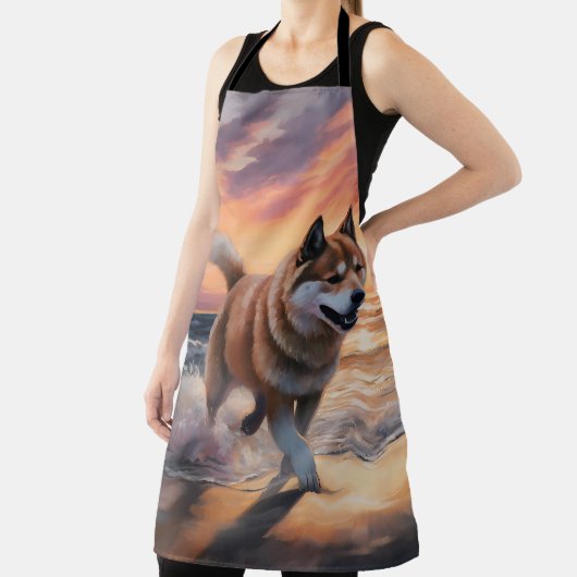Sandy Paws Akita Dog auf Beach Sunset Schürze (InSitu)