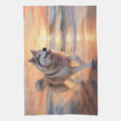 Sandy Paws Alaskan Malamute Dog on Beach Sunset Geschirrtuch (Vertikal)