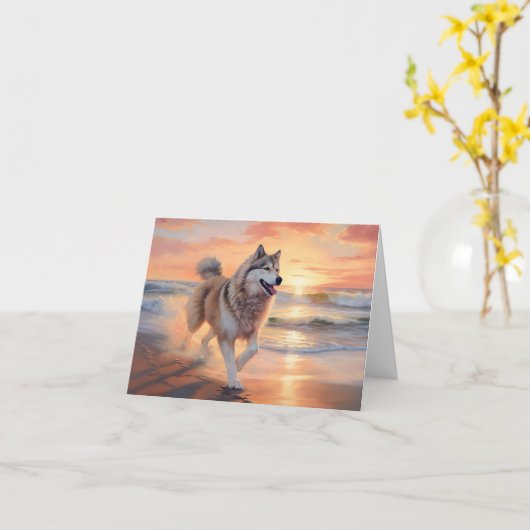 Sandy Paws Alaskan Malamute Dog on Beach Sunset Karte (Gelbe Blume)