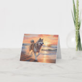 Sandy Paws Alaskan Malamute Dog on Beach Sunset Karte (Vorderseite)