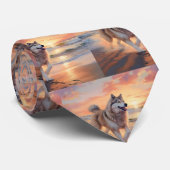 Sandy Paws Alaskan Malamute Dog on Beach Sunset Krawatte (Gerollt)
