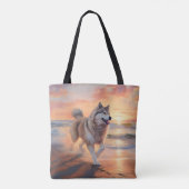 Sandy Paws Alaskan Malamute Dog on Beach Sunset Tasche (Rückseite)