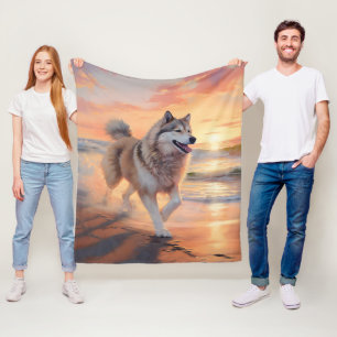 Sandy Paws Alaskan Malamute Hund am Strand Sonnenu Fleecedecke