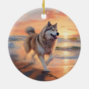 Sandy Paws Alaskan Malamute Hund am Strand Sonnenu Keramik Ornament